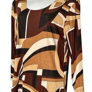 NWT! Susan Lawrence Spandex Graphic Brown and Tan Long Sleeve Top